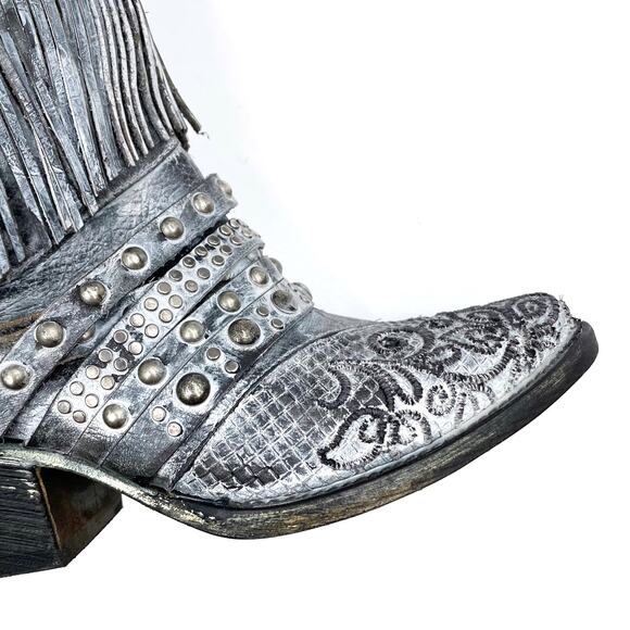 Corral‎ Embroidery Studded Fringe Boots Grey Leather Ankle Western Sz 6.5 Z0103 - Picture 5 of 10